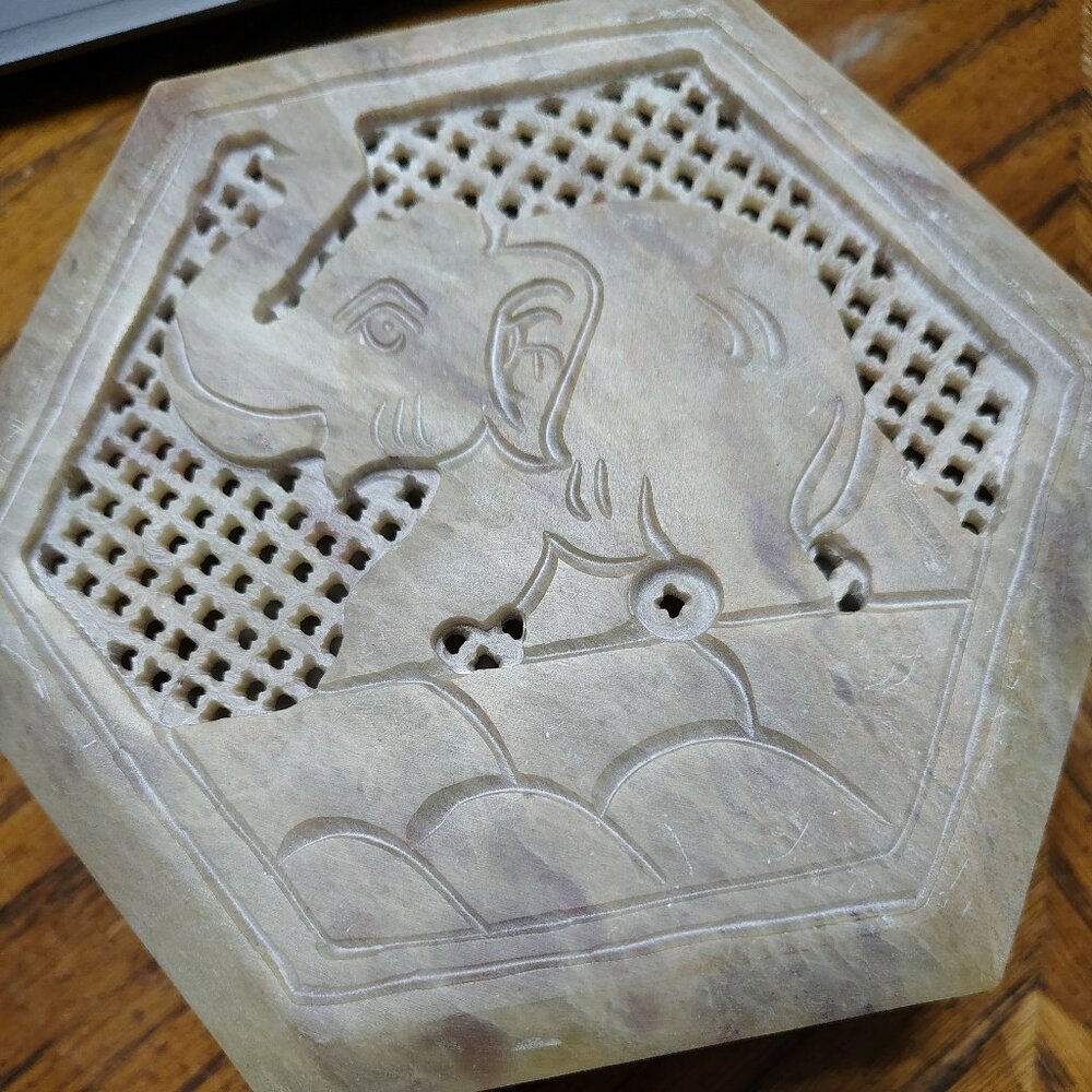 Small Soapstone Trinket Box with Elephant Detail